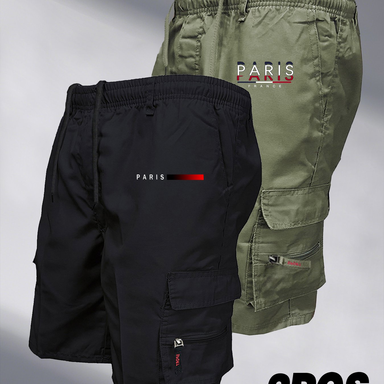 TEMU 2pcs Paris Letter Print Men's Cargo Shorts With Multiple Pockets, Suitable For Spring/summer Sports, Hiking, Camping, Fishing, Running, And