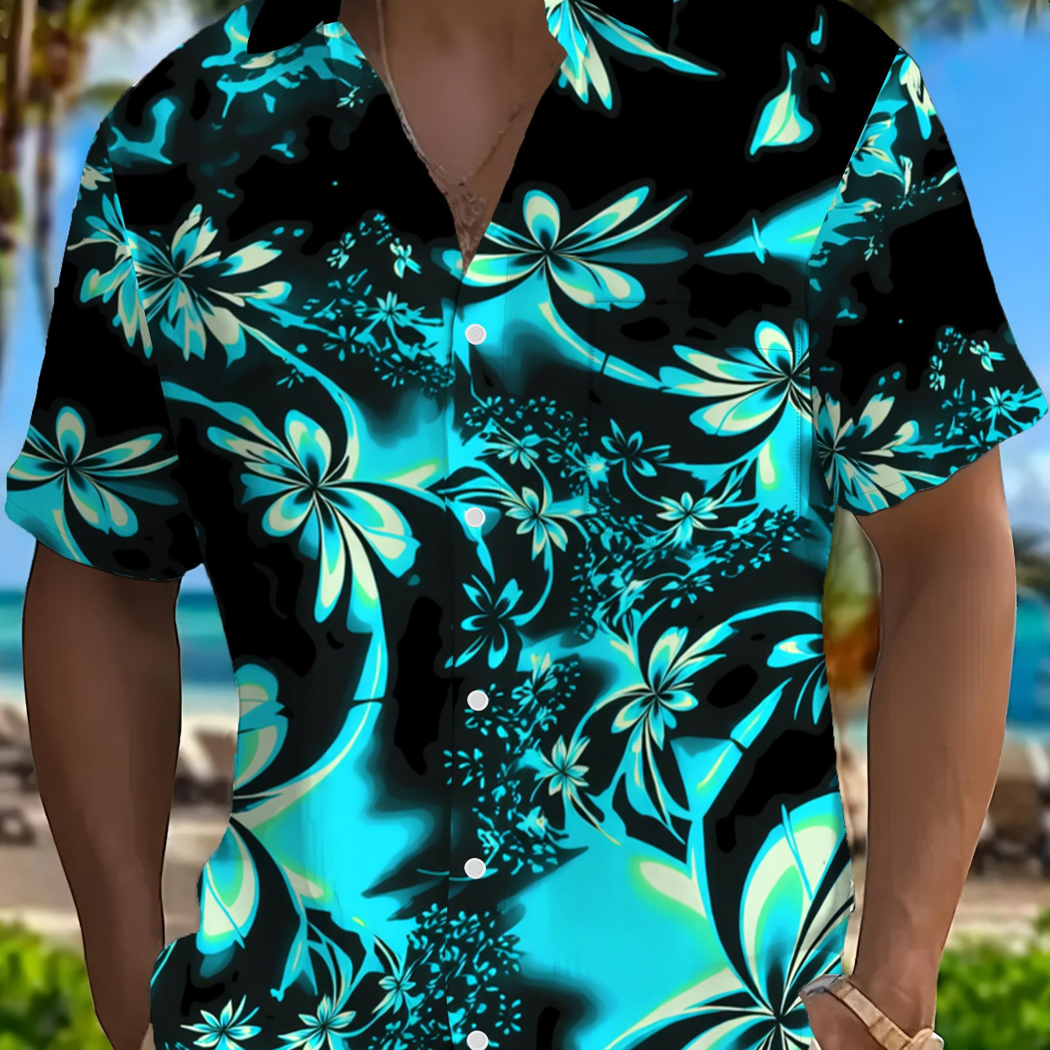 TEMU Men's Short-sleeve Shirt Featuring Hawaiian Ombre Floral 3d Print With A, Designed For Casual Wear, Stylish Appearance, , Complete With Button