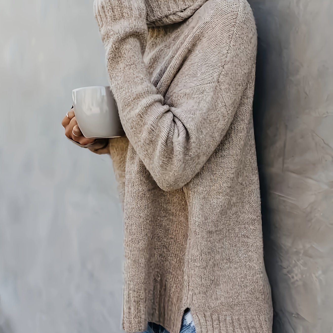 E-shop Damen Rollkragenpullover Lockerer Schnitt Pullover Winter Warm Langarm Split-Saum Casual Oberteil, 1 Stück Damen Rollkragenpullover Weicher