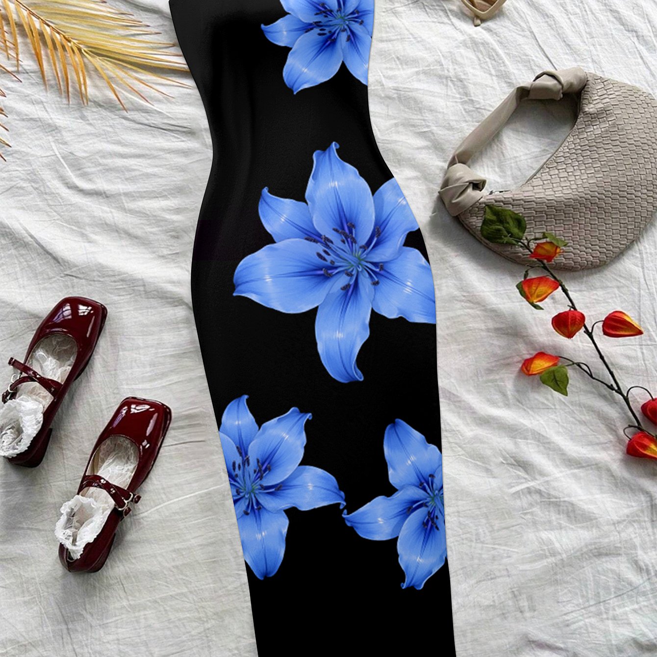 TEMU Women's Spring/summer Resort Style For Parties/daily Wear/beach Vacation Casual Printed Strapless Tube Bodycon Midi Dress