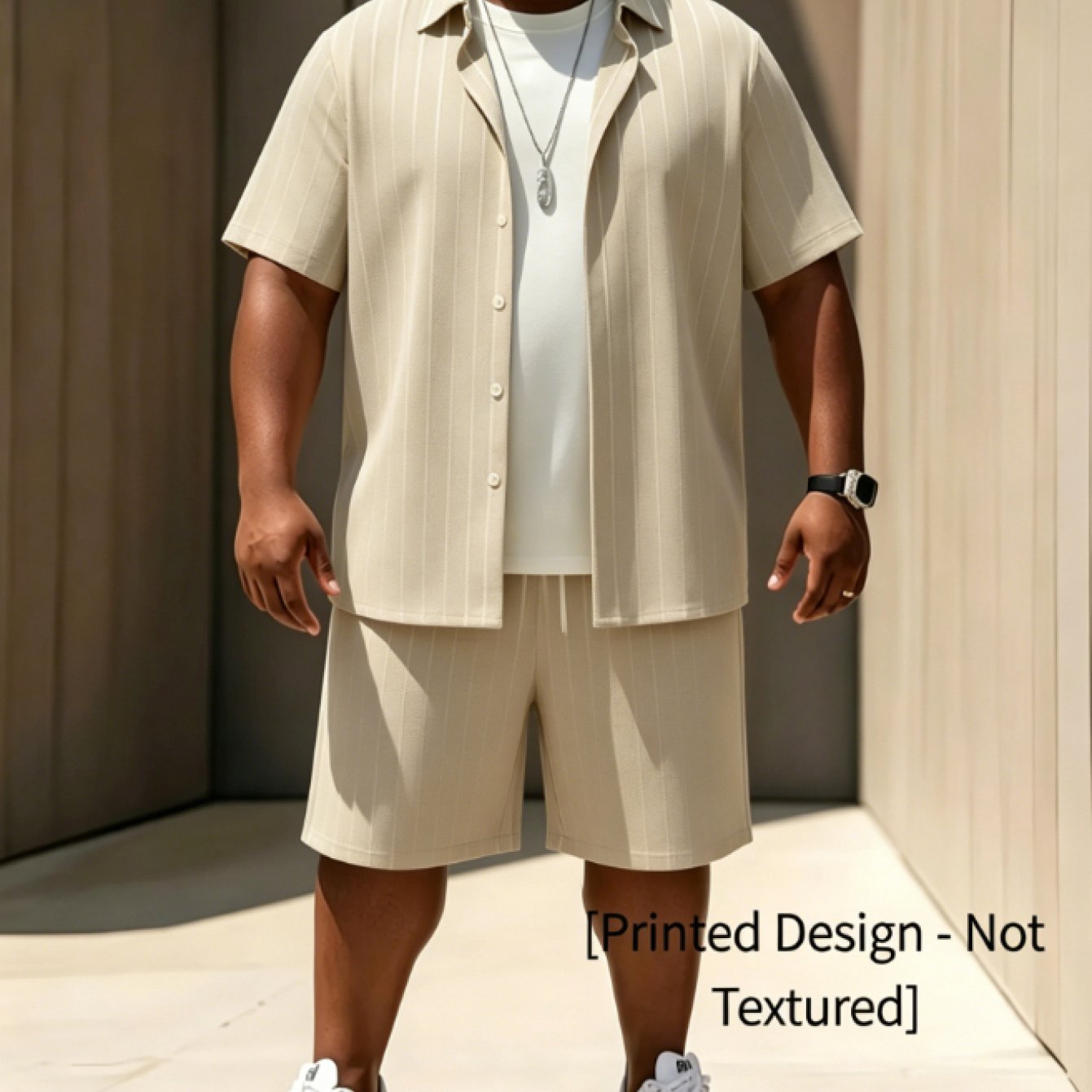 TEMU 2pcs Men's Summer New Style Lapel Striped Short-sleeve Shirt With Drawstring Slant Pocket Shorts, Casual 2pcs Set, Suitable For Summer Outdoor