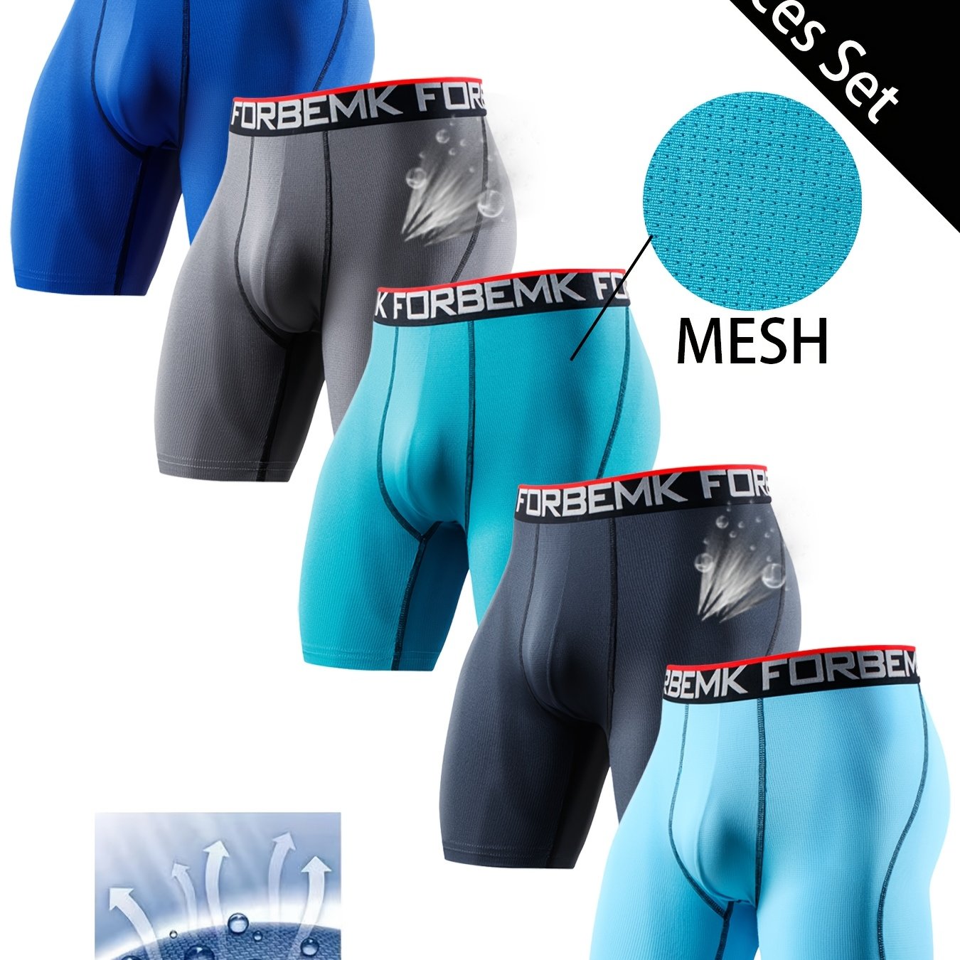 TEMU 5pcs Of Men's Breathable Long Boxer Shorts, Comfortable, Quick-drying, Elastic, Fitted, Suitable For Sports, Beach, And Swimming Pool