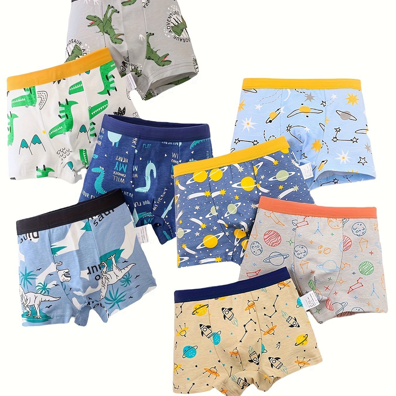 Image of 8-pc Of New Boys' Cute Pattern Briefs, Cartoon Elastic Boxer Briefs, Soft And Breathable Sports Underwear Clothes Size: 100, 110, 120, 130, 140, 150