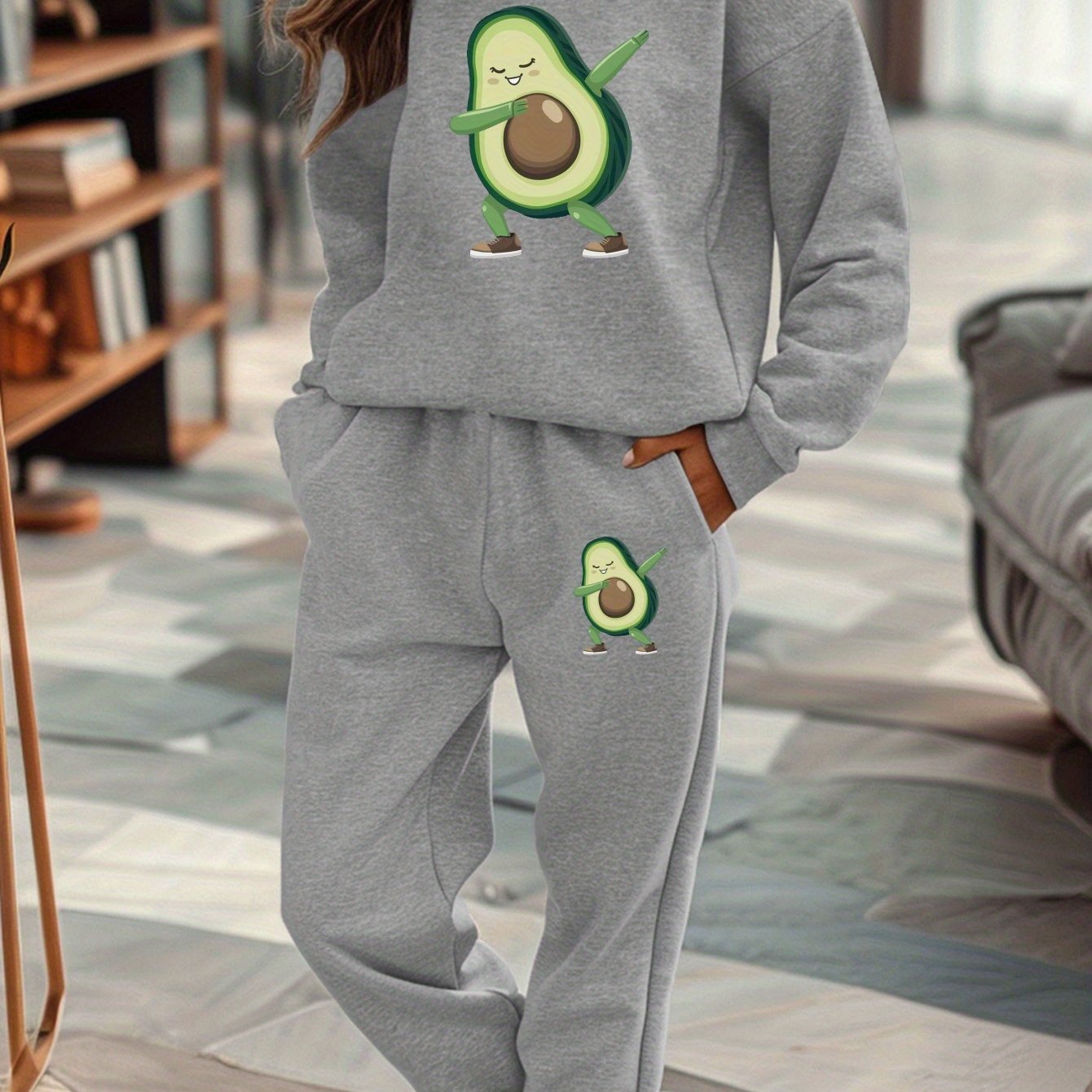 TEMU Dabbing Avocado Character Women Sweatshirt And Sweatpants Set