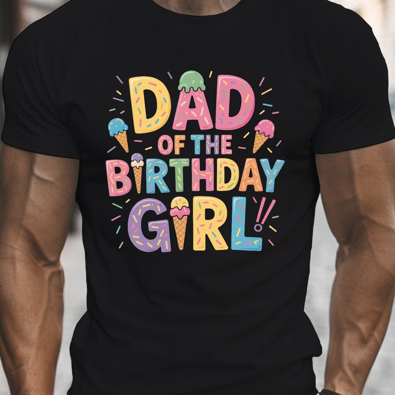 TEMU Dad Of The Birthday Girl Print, Men's Round Neck Short Sleeve T-shirt, Casual Comfy Lightweight Top For Summer