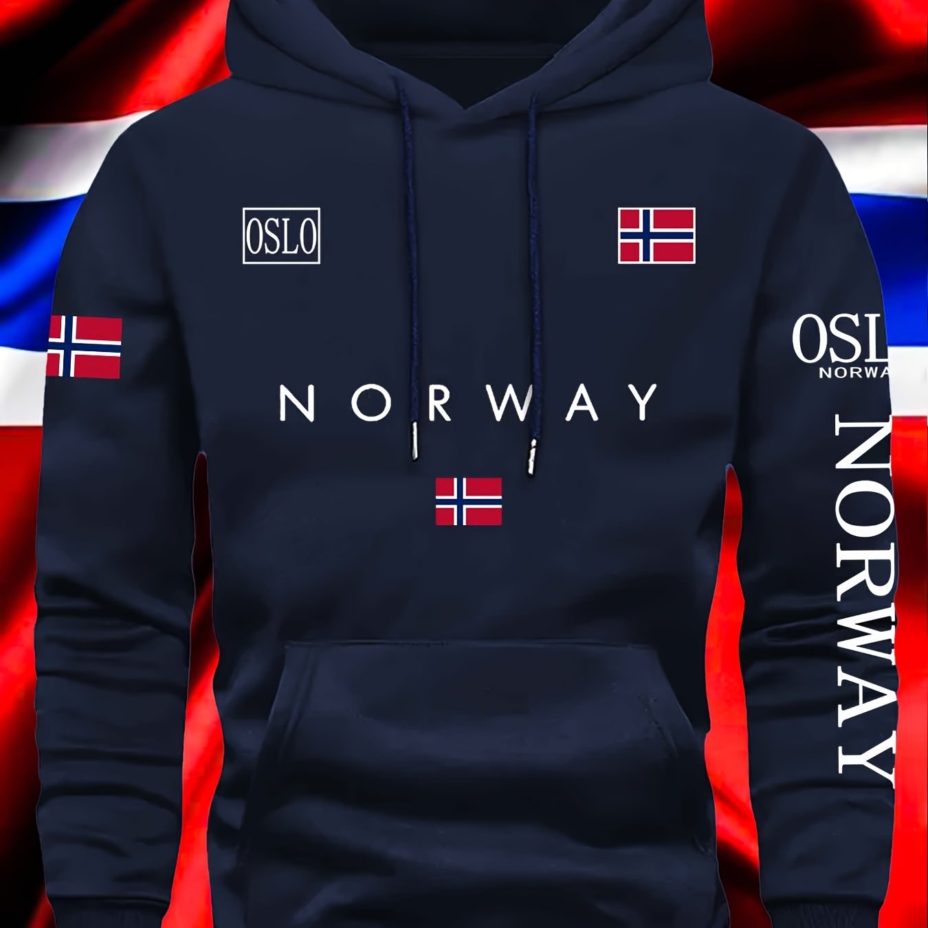 E-shop Herbst/Winter Unisex-Sweatshirt für bequemes , mit kreativem englischem Aufdruck der norwegischen Flagge, neuer trendiger europäischer