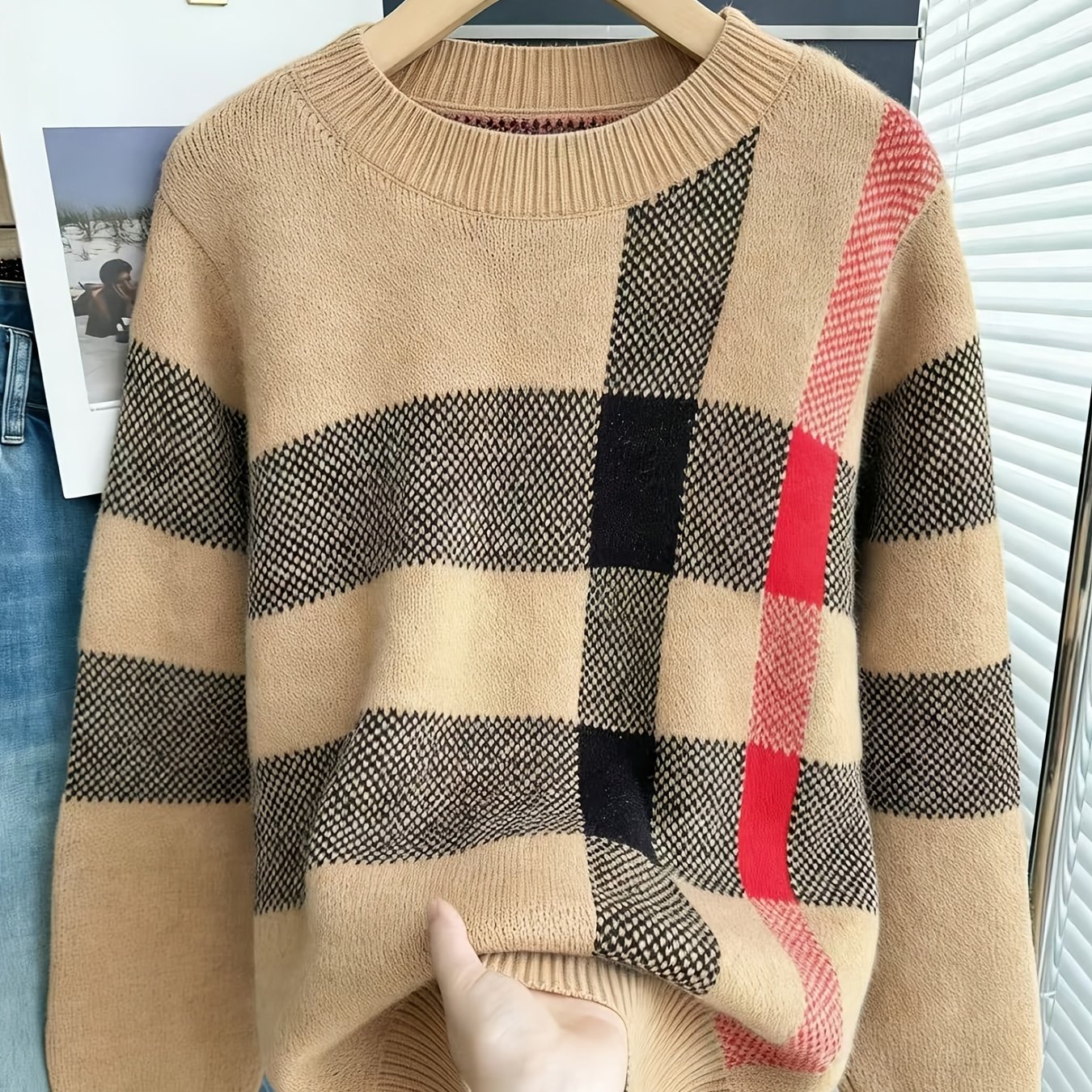 TEMU Pull Femme Col Rond Color Block Manches Longues Décontracté Coupe Haut pour Printemps et Automne