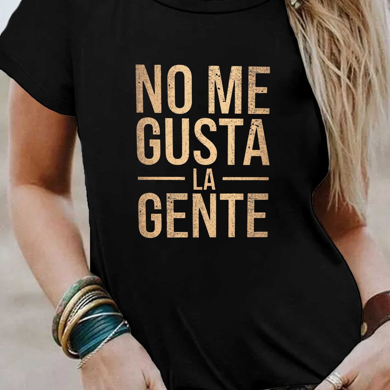 TEMU Camiseta para Mujer con en Español " Gustan las " - Estampado de en Español " Gustan", Manga Corta, Cuello , Ajuste Medio Elástico para Atuendos