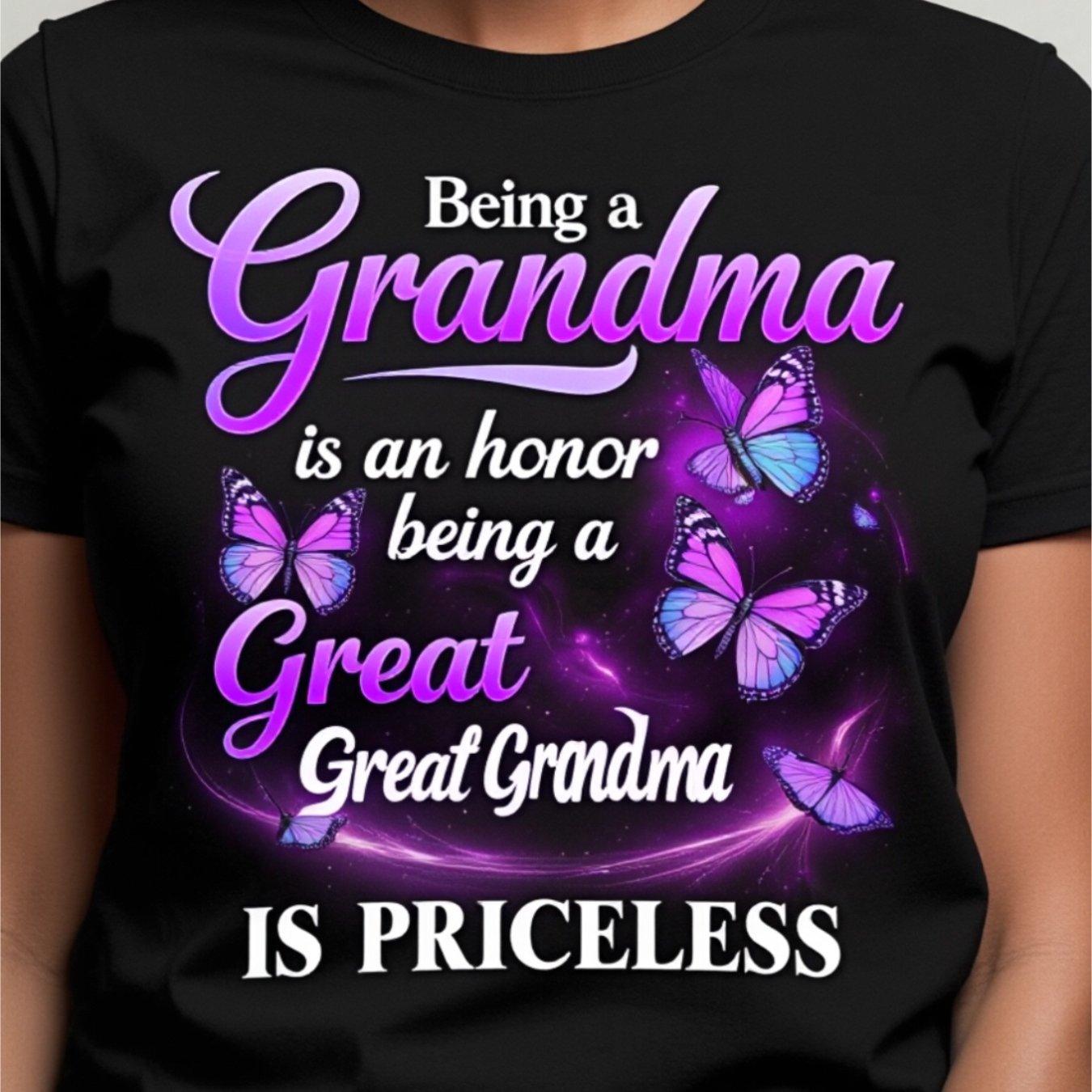 TEMU Women Round Neck Short Sleeve Polyester T Shirt Grandma And Great Grandma Theme With Glow Love And Pride Emotional Gift For Grandmothers And