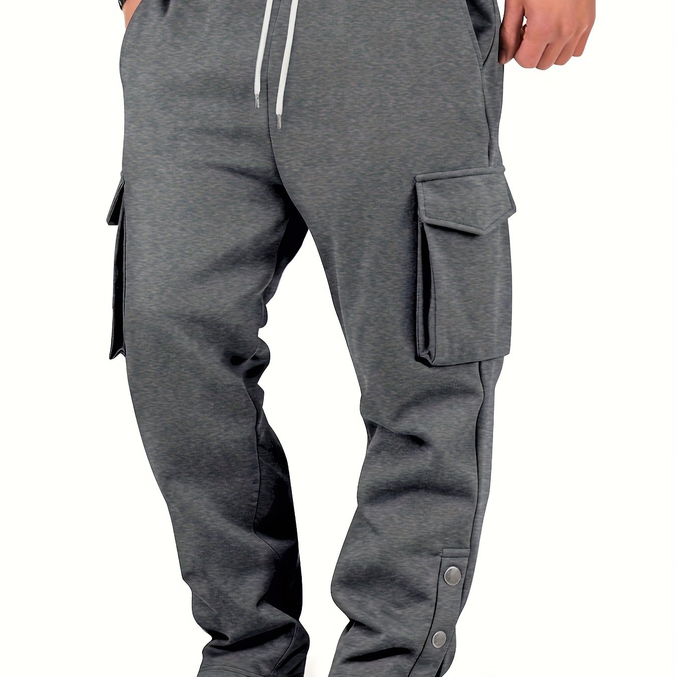 TEMU Men's 100% Polyester Jogger Pants With Utility Pockets - Straight- Pants Suitable For Gym, Outdoor & Casual Wear - Multi-functional Workout &