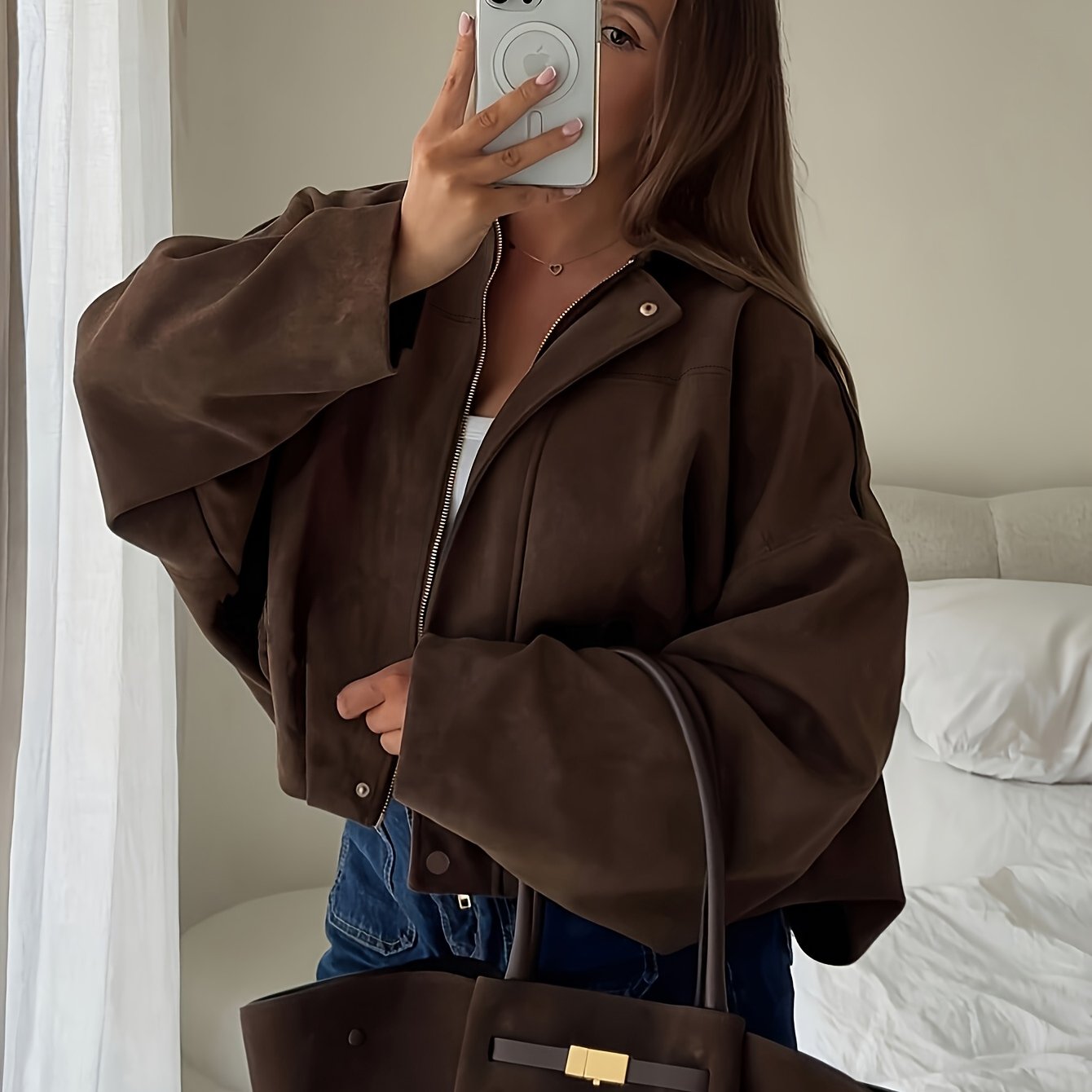 Women' Style Casual Jacket, Stand Collar, Long Sleeve, Zipper, Loose Fit, Vintage Style