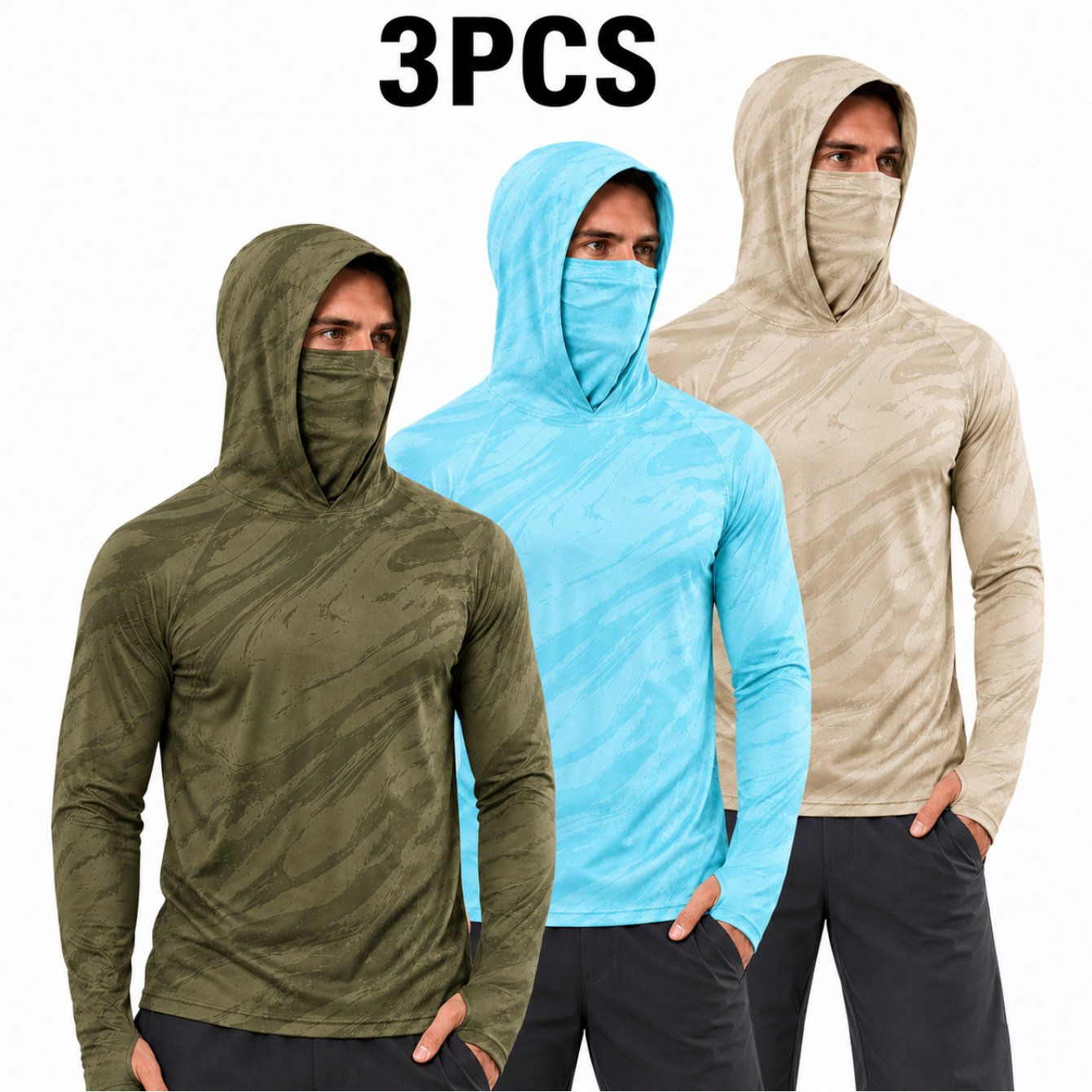 TEMU 3pcs Set Body-shaping Hooded Top, Men's Breathable Long-sleeve Face Mask Integrated Fishing, Hunting Suit For , Running, Body-shaping Quick-dry