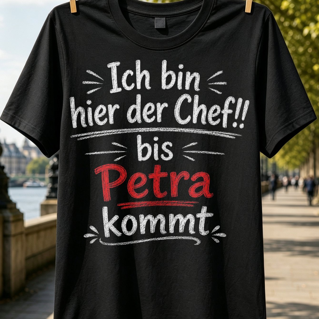 Chalk And Red German Text I Am Here The !! Petra With Hand, Detailed Illustration And Nostalgic Graphic T-shirt Unisex T-shirt