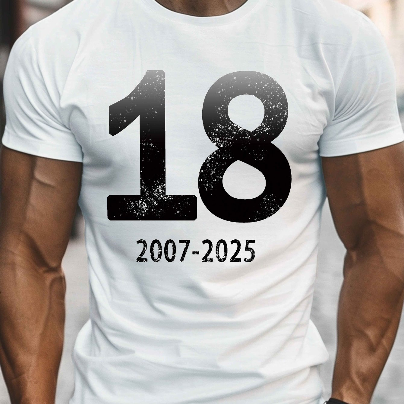 TEMU 18th Print, Men's Round Crew Neck Short Sleeve Tee, Casual T-shirtcasual Comfy Lightweight Top For Summer
