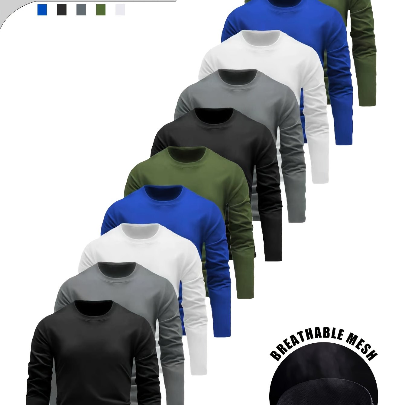 TEMU 10pcs Men' Color Long Sleeve Fitness T-shirts, Quick-drying And Breathable Tops For Body Shaping, Suitable For Fitness, Exercise, Training, And