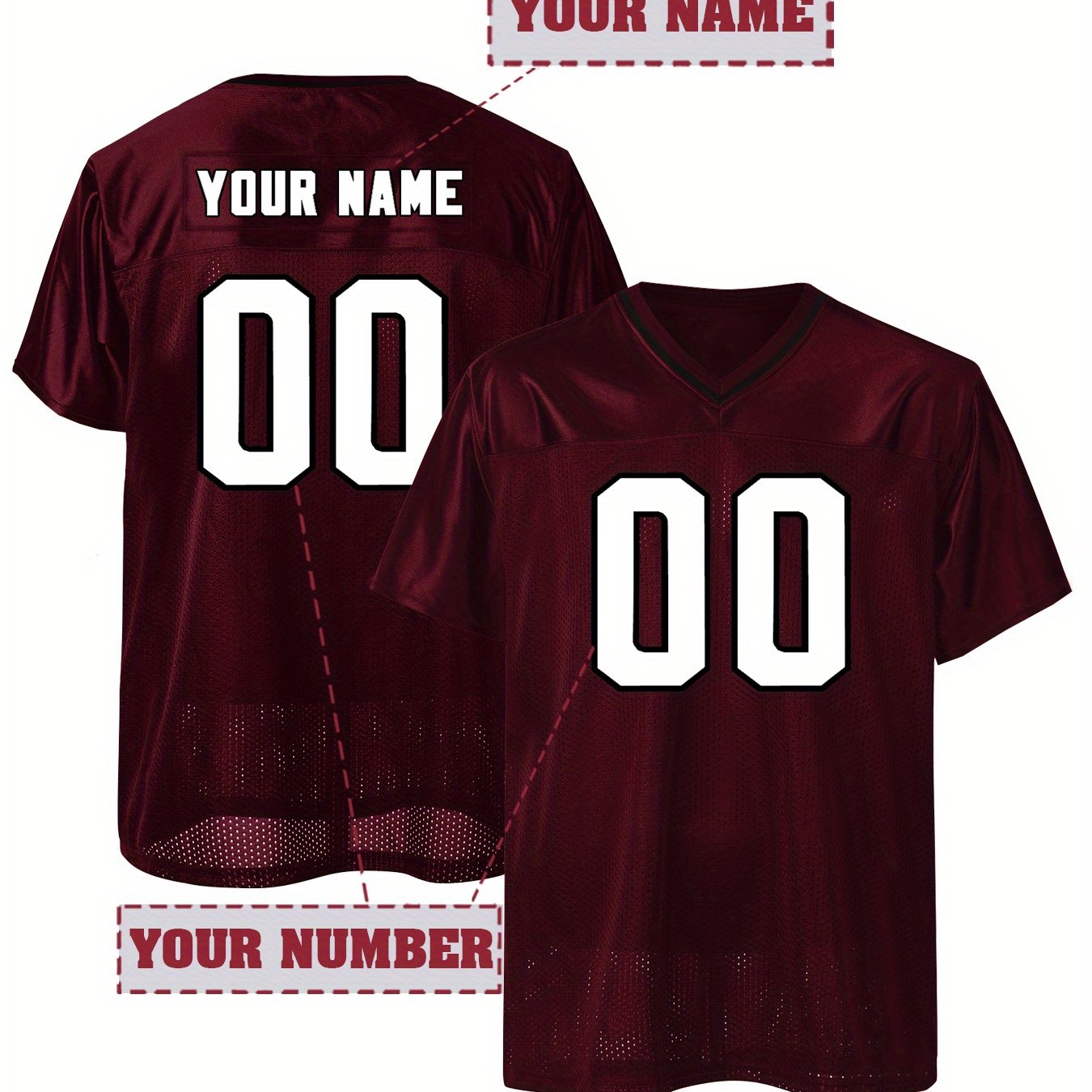 TEMU Customized Name And , Men's Football Jersey Short Sleeve Loose Breathable V-neck Embroidery Jersey, Sports Shirt For Teamtraining