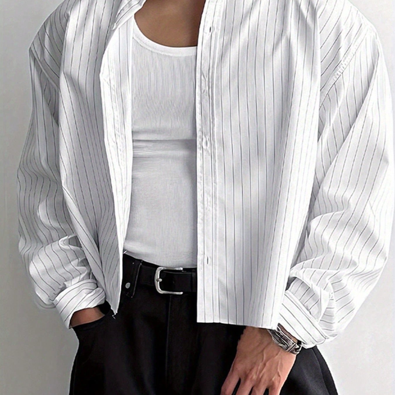 Ling Men's Striped Cropped Long-sleeve Shirt