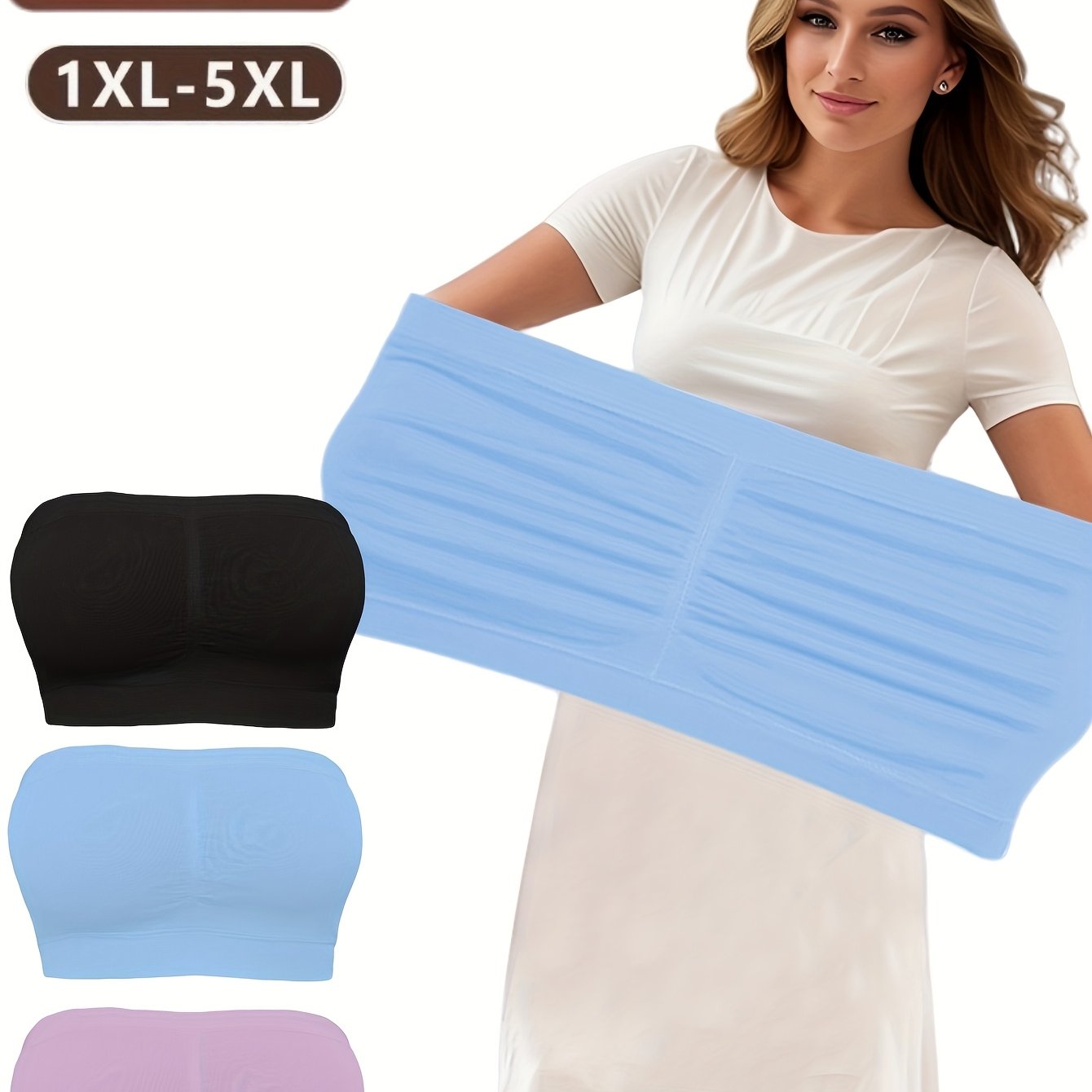 Set Of 3 Plus Size Seamless Wireless Strapless Women's Sports Bras