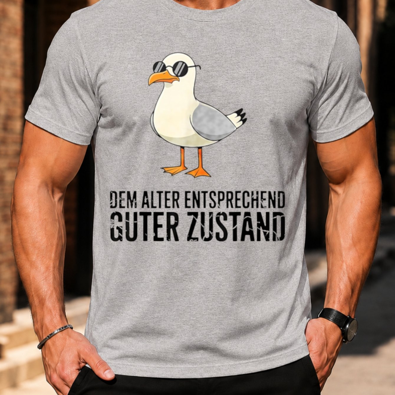 Image of Men's T-shirt Seagull With Glasses And German Text For Summer Wear Gift For Loose Fit Round Neck Fashion New Arrival