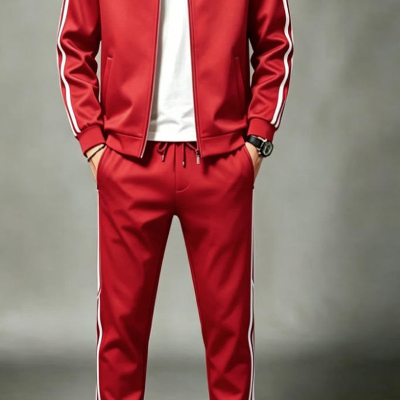 Image of Men's Fashion Casual Trendy Side Stripe Sporty Tracksuit With Seagull Pattern Plus Size Men's Wear For Adults Men Daily Wear Sportswear Holiday Gift