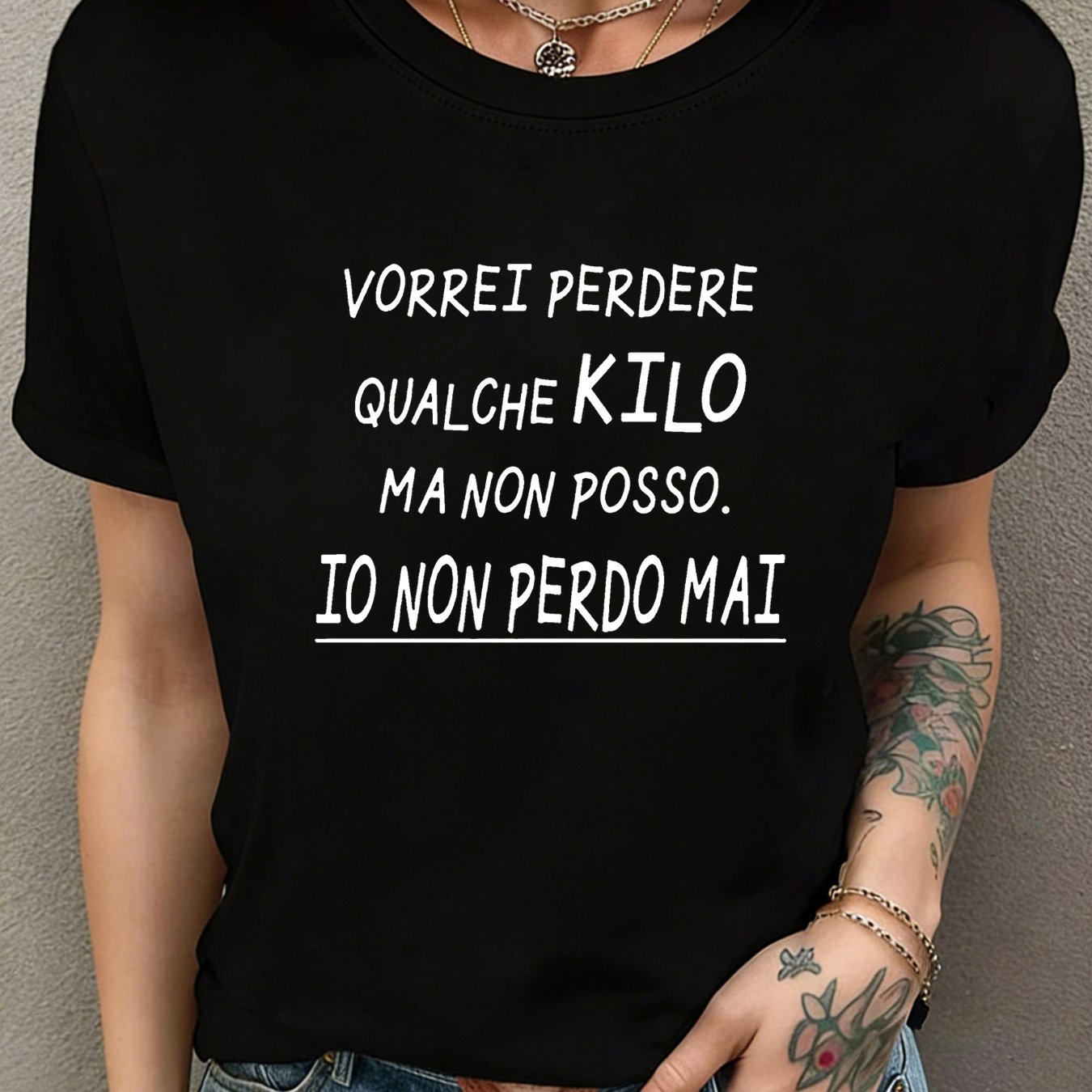 TEMU Taglie Forti, T-shirt da Donna con Scritta Italiana " Perdere Qualche Kilo Ma Non Posso" - Maglietta Divertente con Stampa di Italiana, Maniche