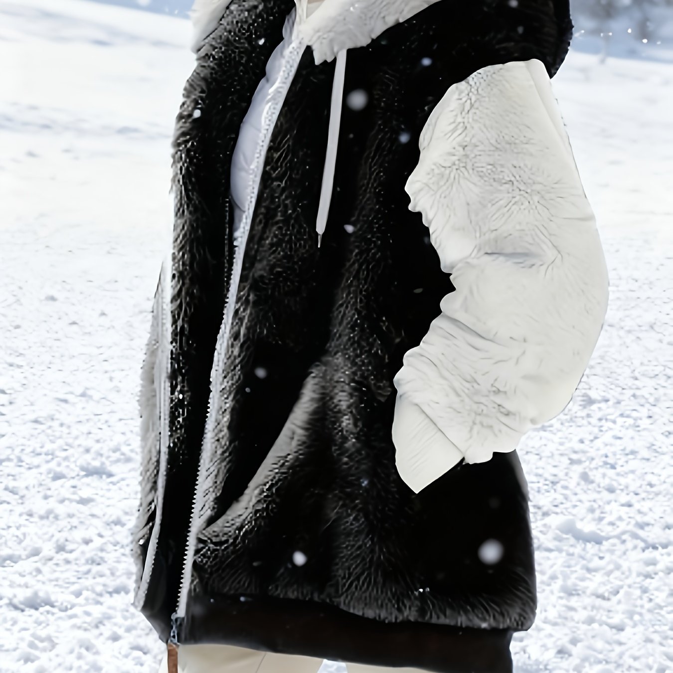 Autumn/winter Women's Warm Casual Plush Jacket, Versatile For , Reversible Color-block Plush Outerwear, Comfortable, Warm, And Thickened Plush Hooded Jacket
