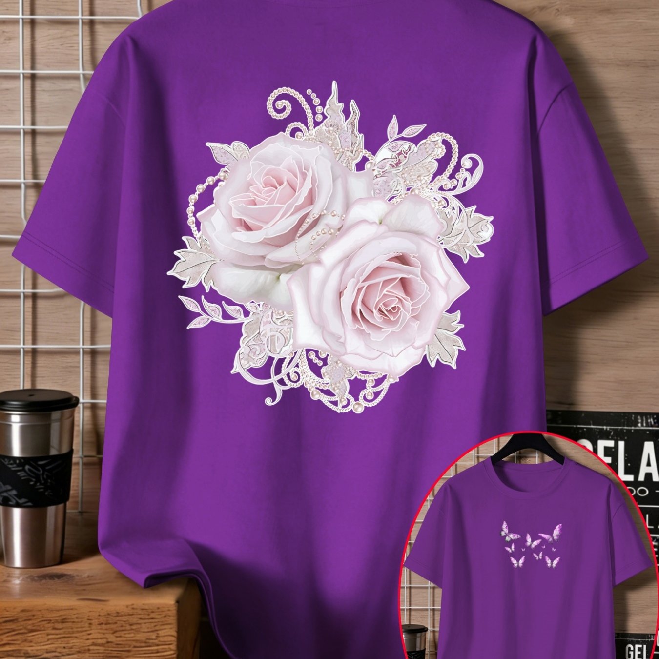 TEMU Plus Size - Plus Size - Plus Size Curvy Women's Clothing Top Fashion Floral Print Short Sleeve T-shirt Loose Design Showcasing Elegant Charm