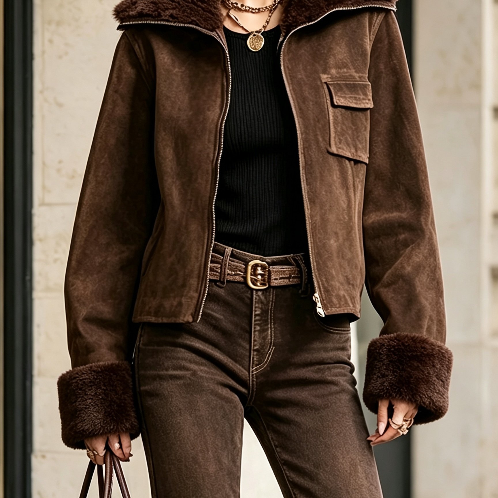 Image of Women's Fashion Casual Vintage Turn- Collar Zipper Jacket Coat Autumn And Winter New Solid Color Commuting Versatile Top