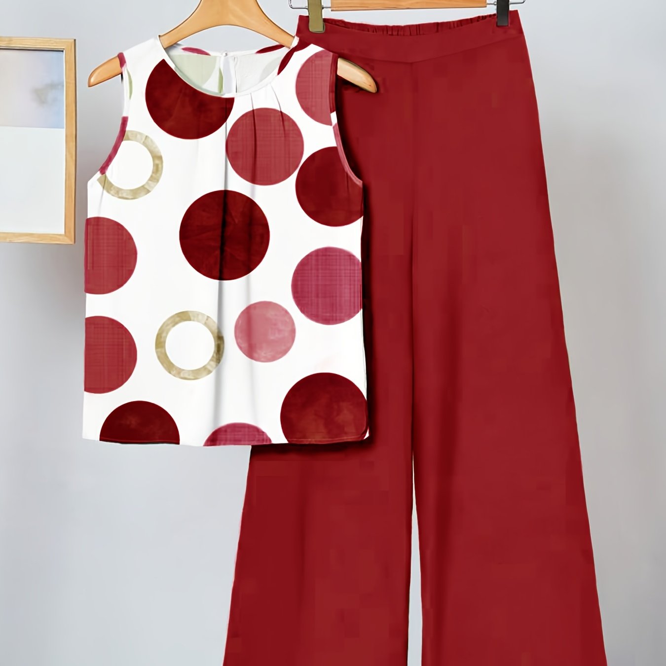 TEMU 2pcs Women's Casual Minimalist Polka Dot Pattern Set, Suitable For Summer, Women's Summer Outfit, Elegant Trousers Set