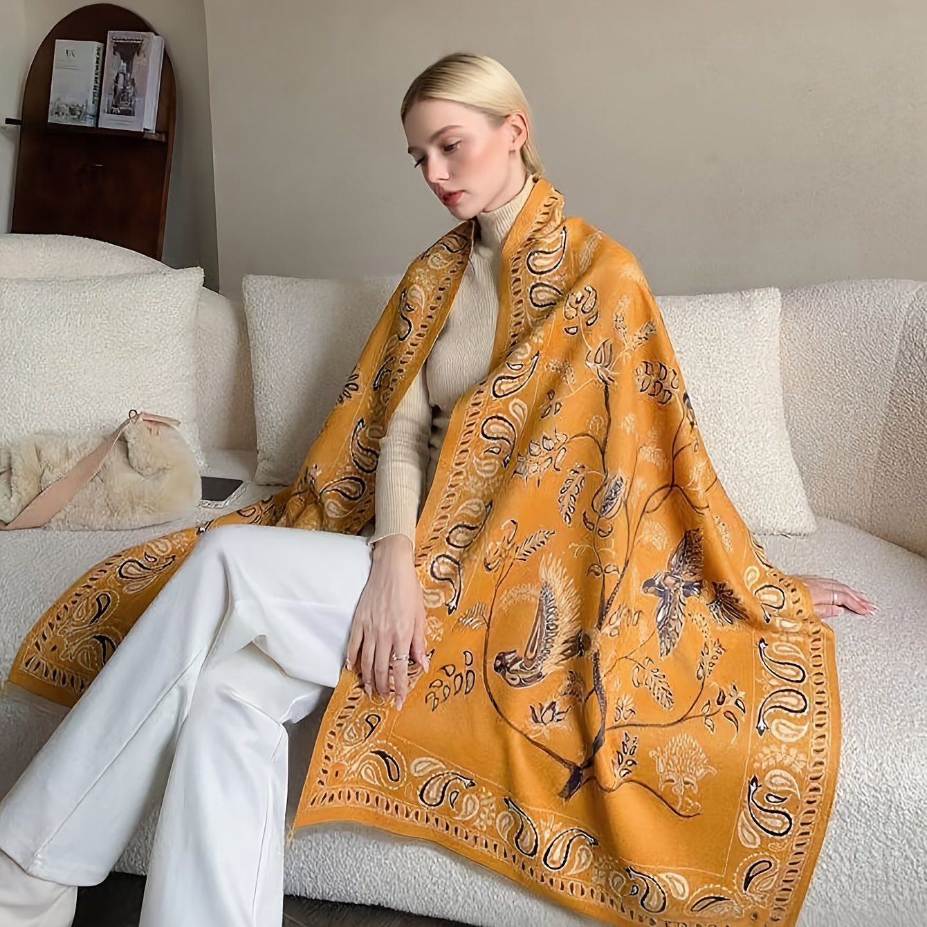TEMU Grande Taille - Été Automne Mode Femme Châle Manteau Tendance Nouveau Chaud Écharpe de Cou Double Face Deux Couleurs Utilisable Grande Taille