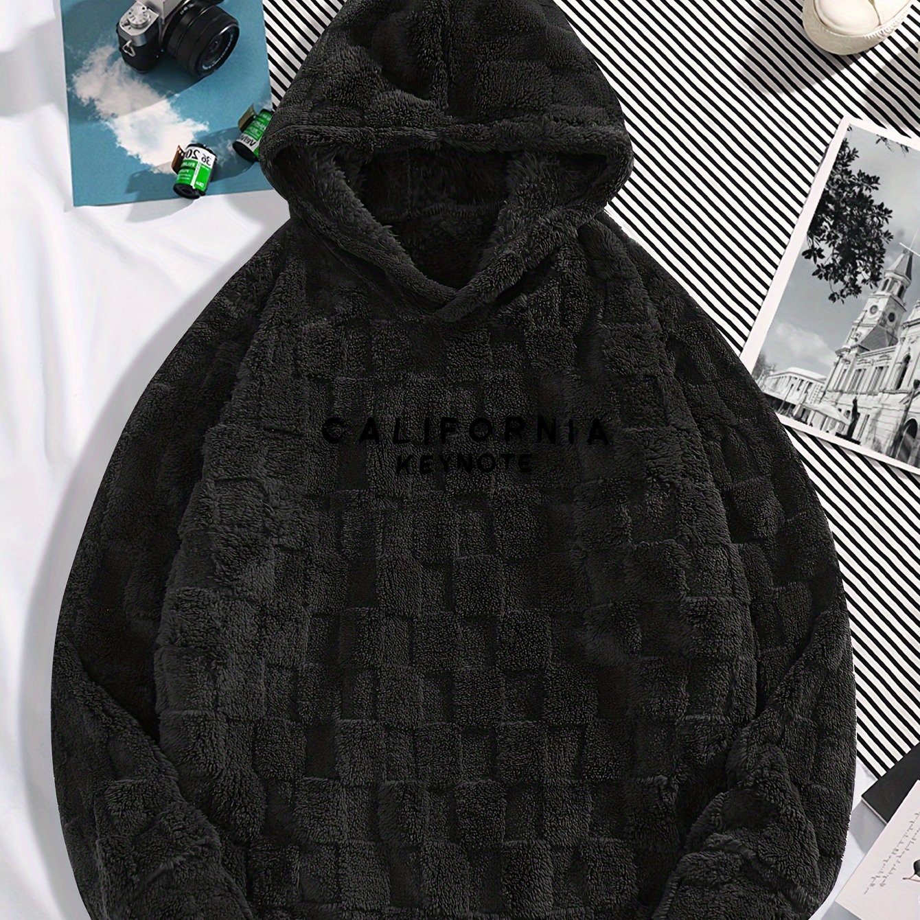 TEMU Pattern And Textured Hooded Sweatshirt With 