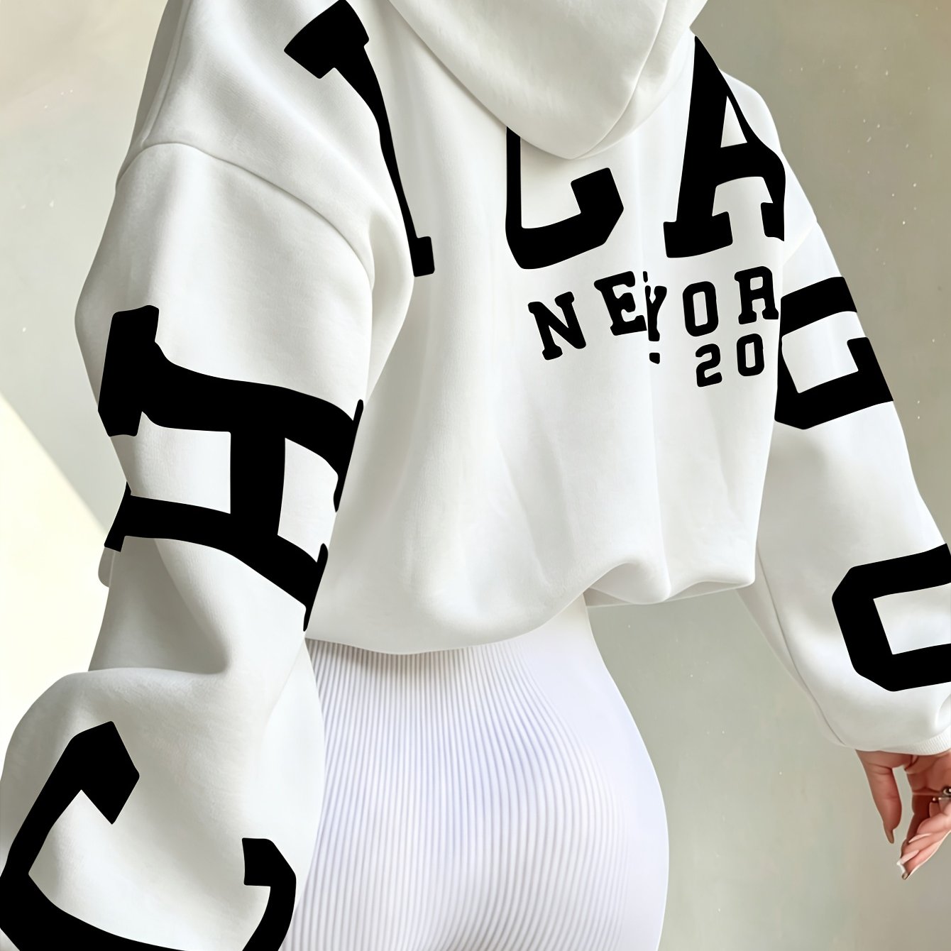 TEMU Autumn Style Women's Hooded Sweatshirt, "back Lca Large Letters " Pattern Print, Trendy Casual Daily Commute Versatile Leisure Sweatshirt, Loose