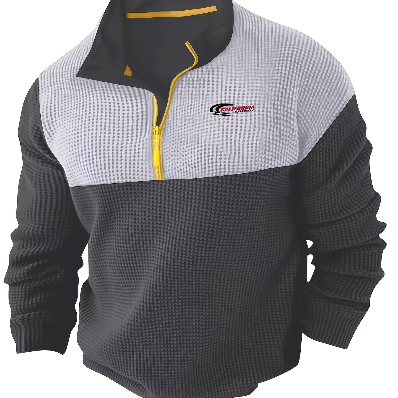 TEMU Men's Spring And Autumn Waffle Shirt Fashionable Color Block Long Sleeve Sports Top