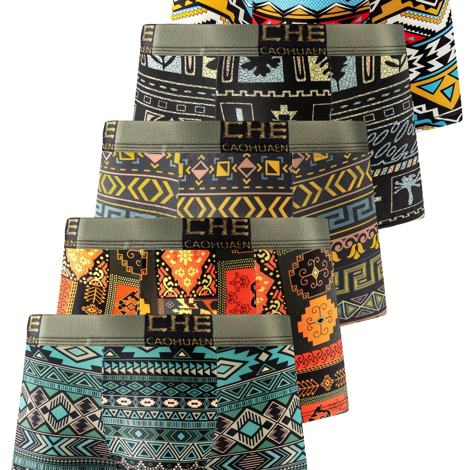 TEMU 2025 New Style 5pcs Men's Short Briefs Thin Breathable Quick-dry Graffiti Print