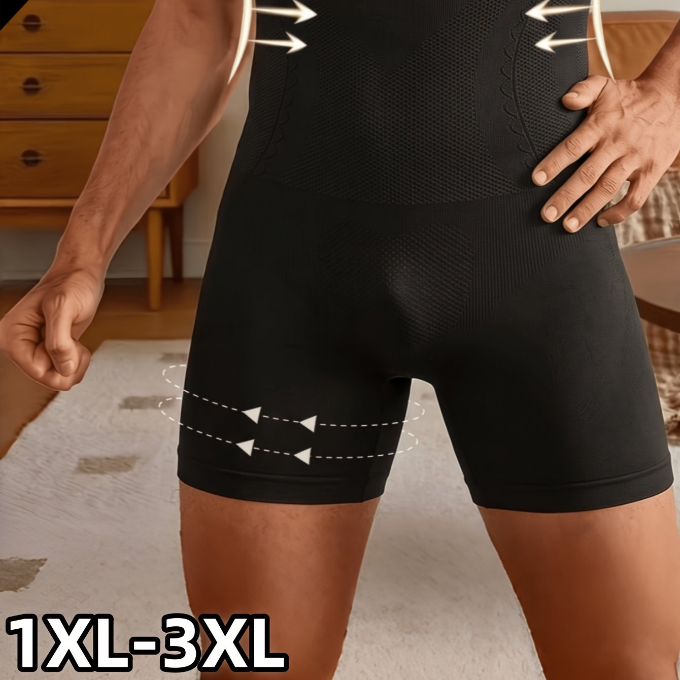 TEMU 1 pièce ZIMI Short de grande taille pour homme à taille haute et du ventre - Boxer culotte effet fessier avec ourlet -boulochage couture,