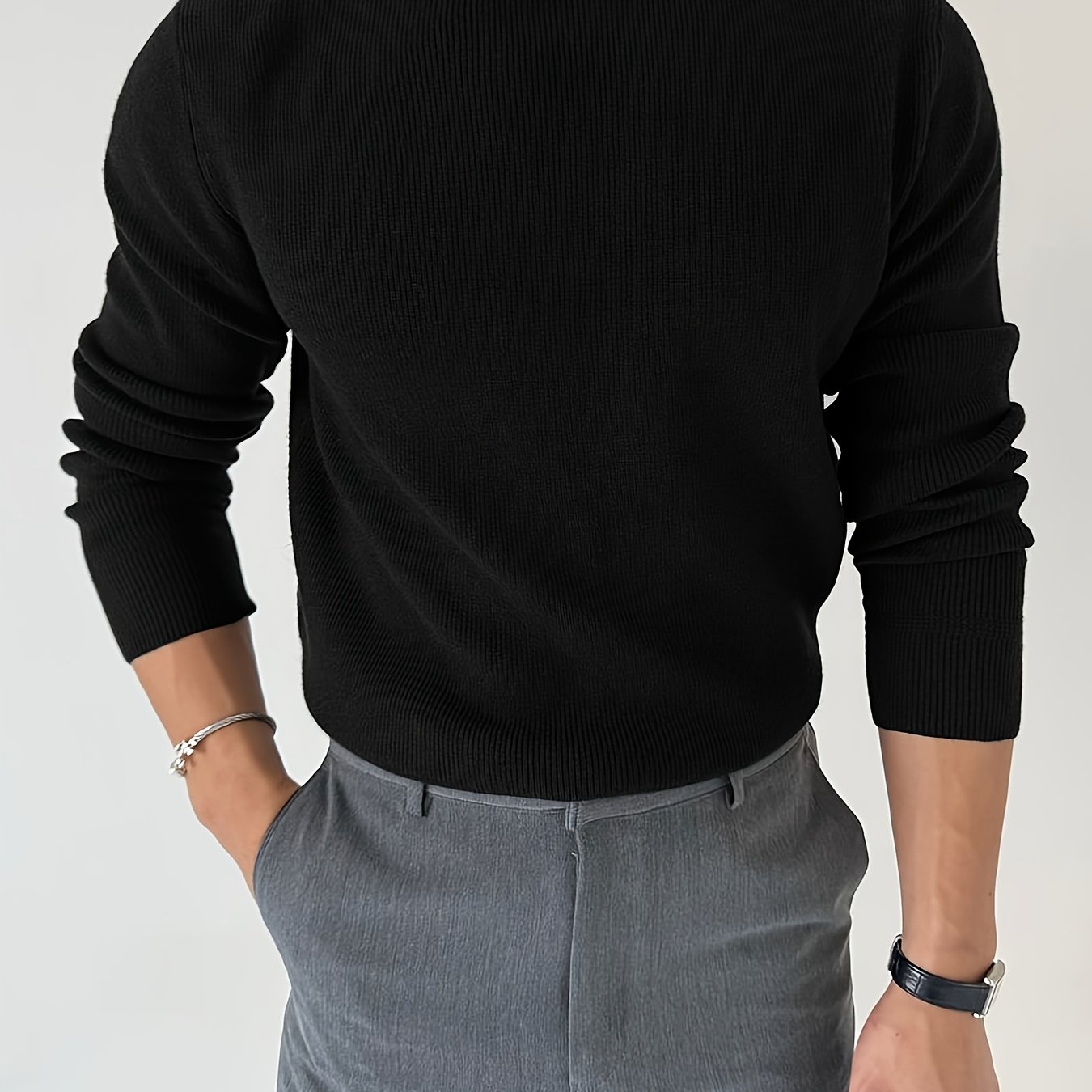 TEMU Nueva camiseta de entrenamiento transpirable, versátil, de cuello , ajustada, de color liso, acanalada y elástica, capa base para hombre, para