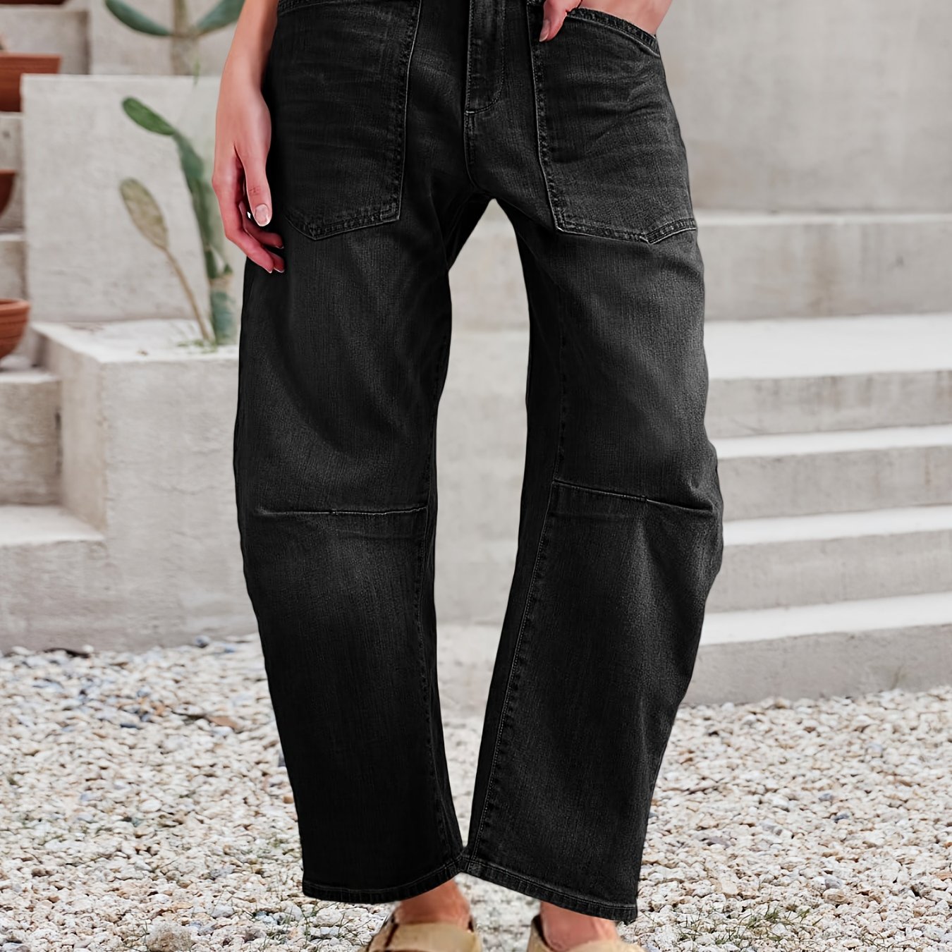 Womens Baggy Barrel Jeans Boyfriend High Waisted Wide Leg Cropped Ankle Denim Pants