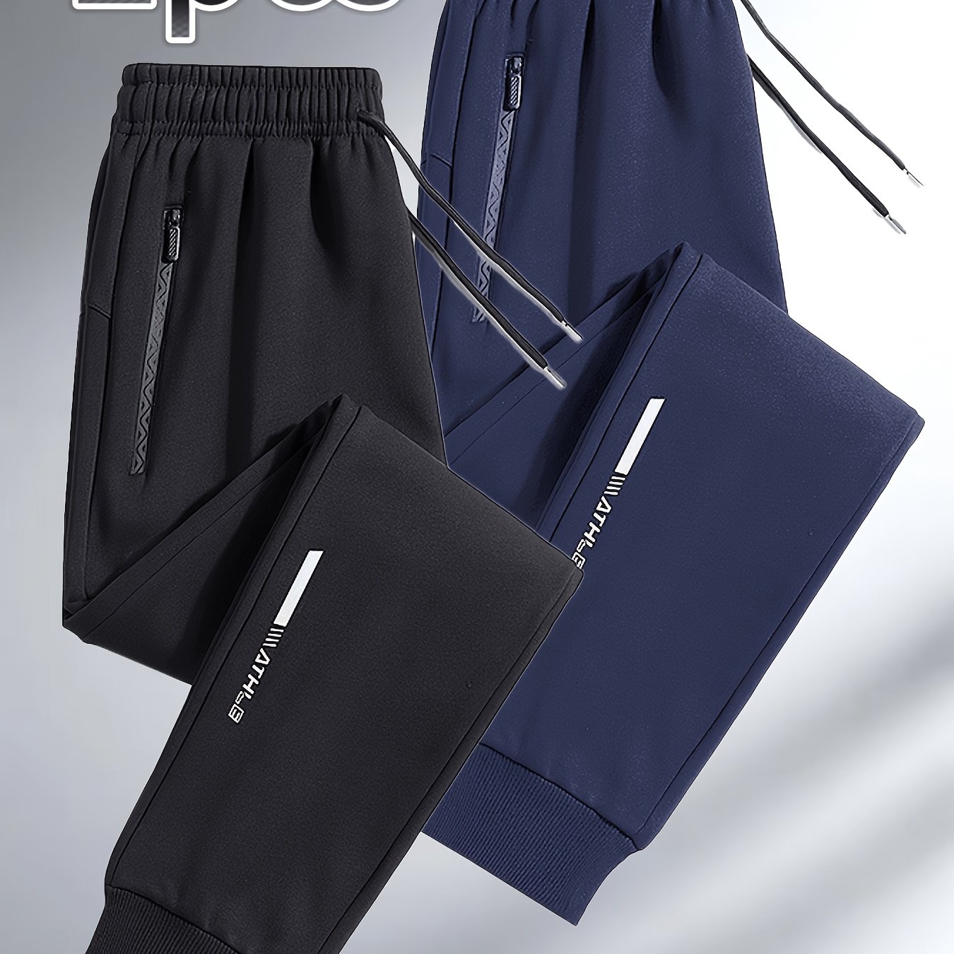 TEMU Men's Casual Sports Jogger Pants 2pcs With Reflective Letter Print, Dual Side Zipper Pockets, Suitable For , Outdoor Activities, Running,