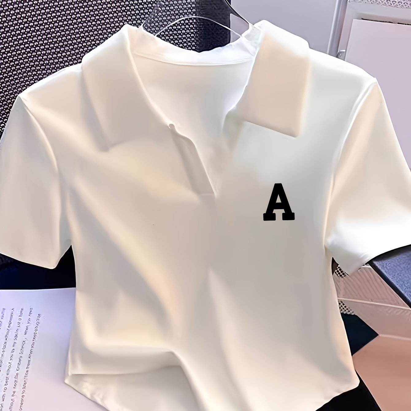 TEMU T30 Spring/summer Short Waist- Shirt Women's Short-sleeved T-shirt Slim Fit Lapel Curved Hem Top