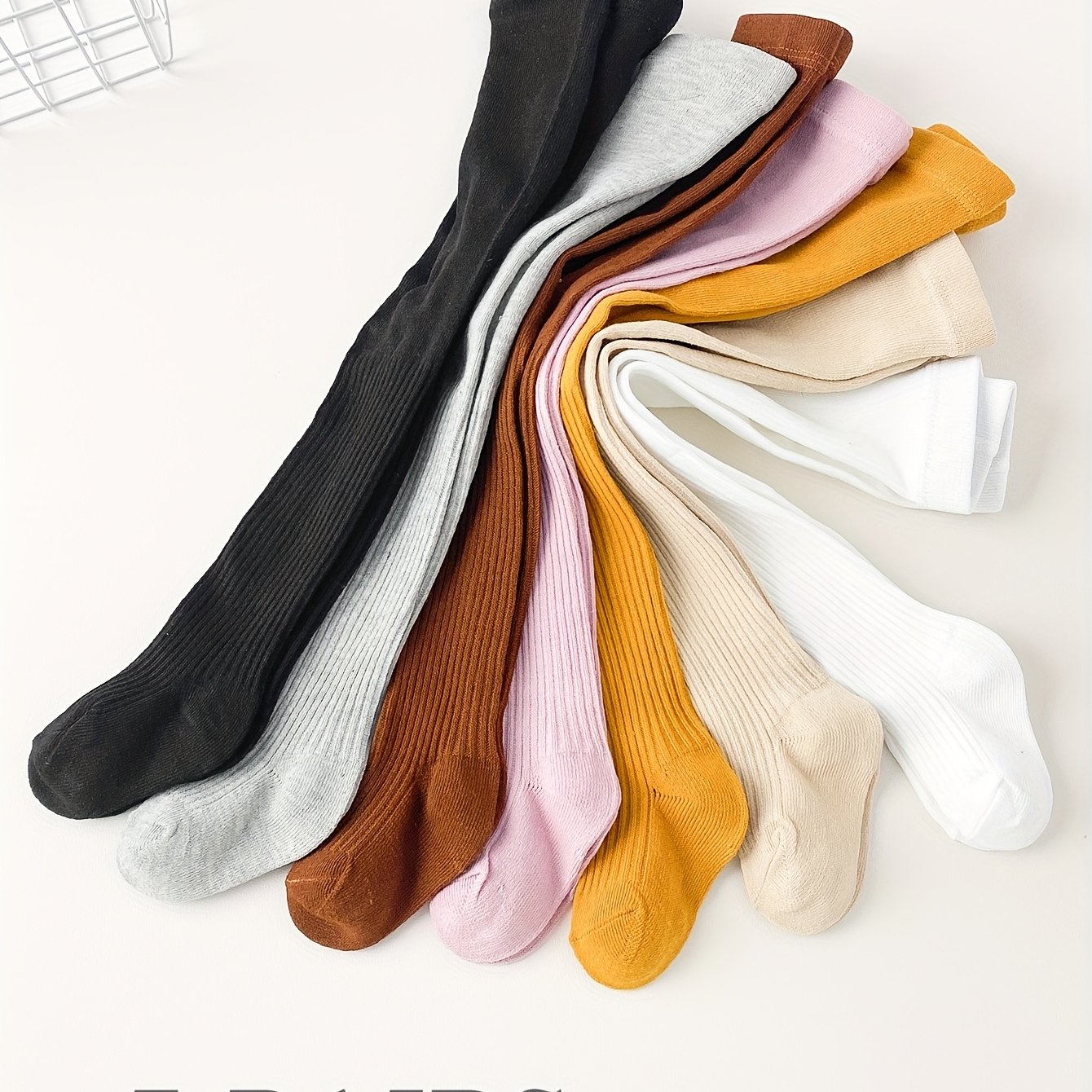 Image of 7 Pairs Baby Girl's Toddler Newborn Kids' Soft Solid Color Leggings – Comfortable For Season, Outer Packaging With English Washing Label