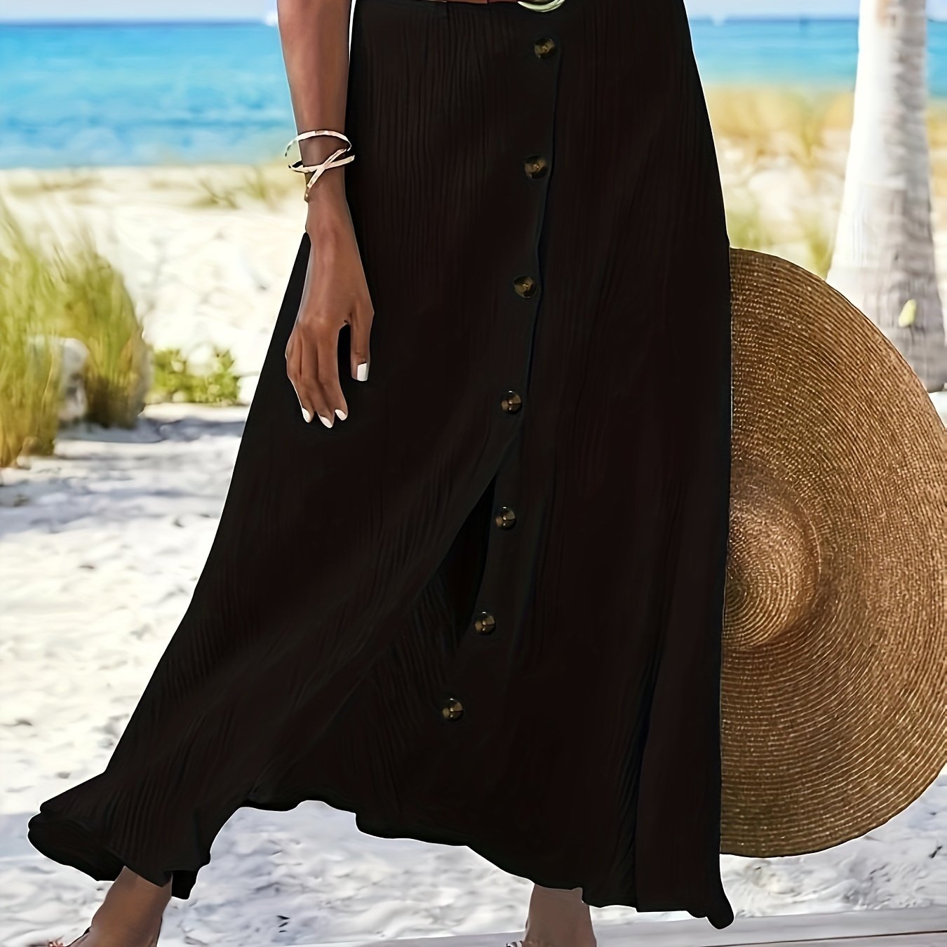 TEMU Western Midi Skirt Cross-border Trade Slit A-line Hip-hugging Mid-waist Long Skirt