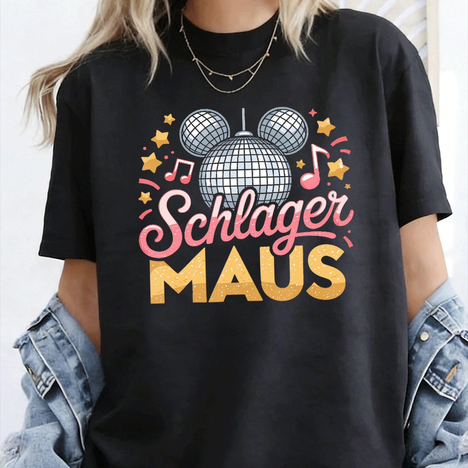 Maus Schlagerparty Jga Frauen Madels Schlagermaus T-shirt Y2k Oversized T-shirt For Women Retro 2000s Streetwear Baggy Graphic Tee, 180g