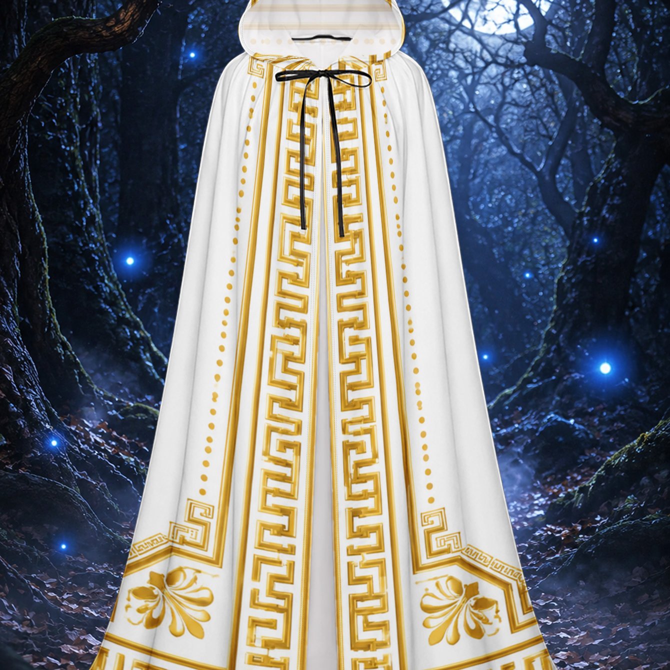 TEMU 1pc Greek Key Hooded Cape Costume With Ornate Border Pattern - Greek Key Hooded Cloak For Adults, Unisex For , Machine Washable Suitable For