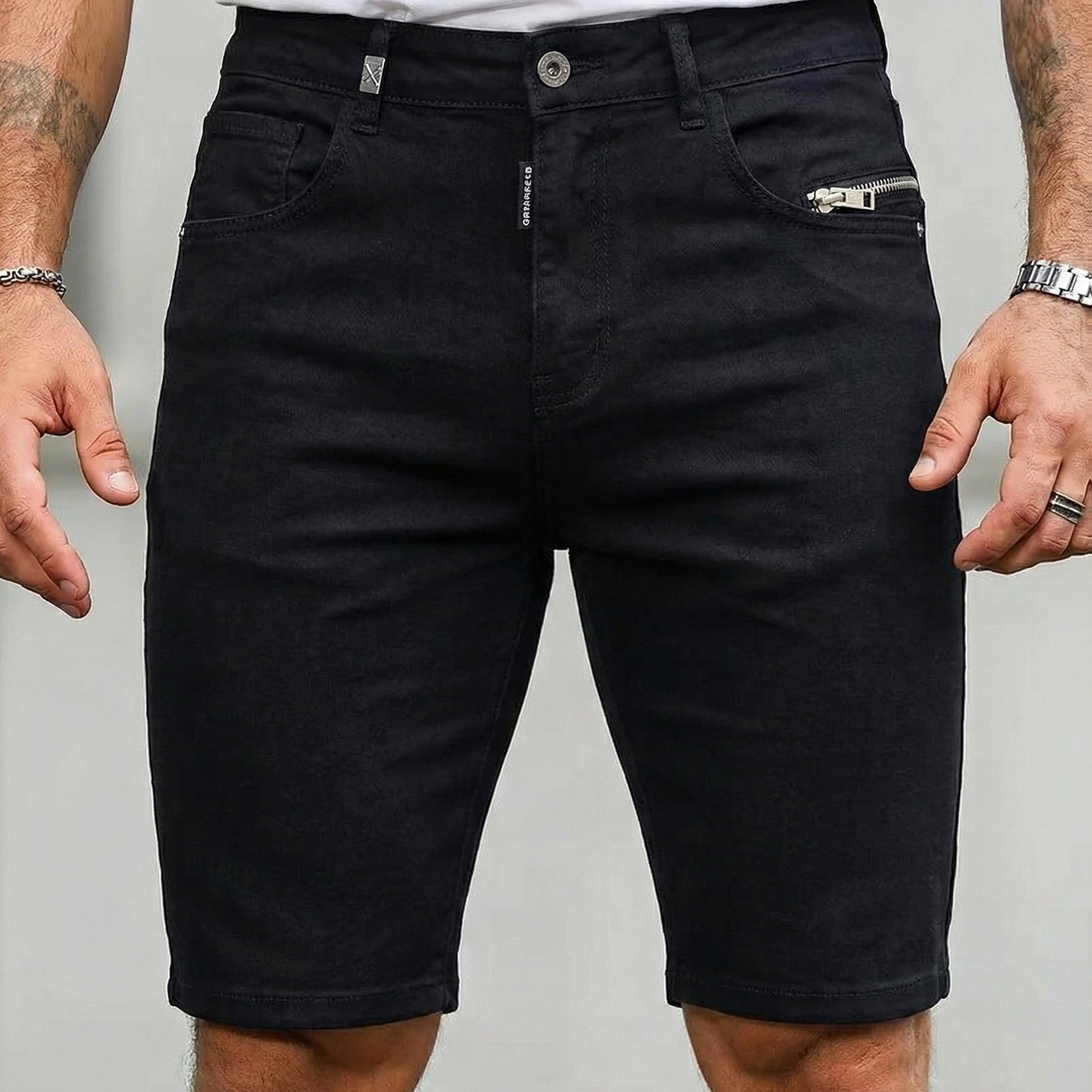 Men's Summer Lightweight Zip-up Easy Stretchy Fitted Black Denim Shorts
