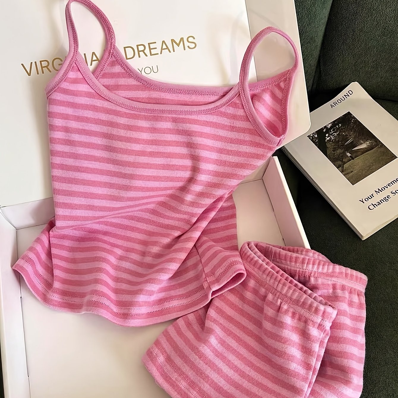 TEMU 2pcs Women's Striped Cami Top And Short Shorts Pajama Set