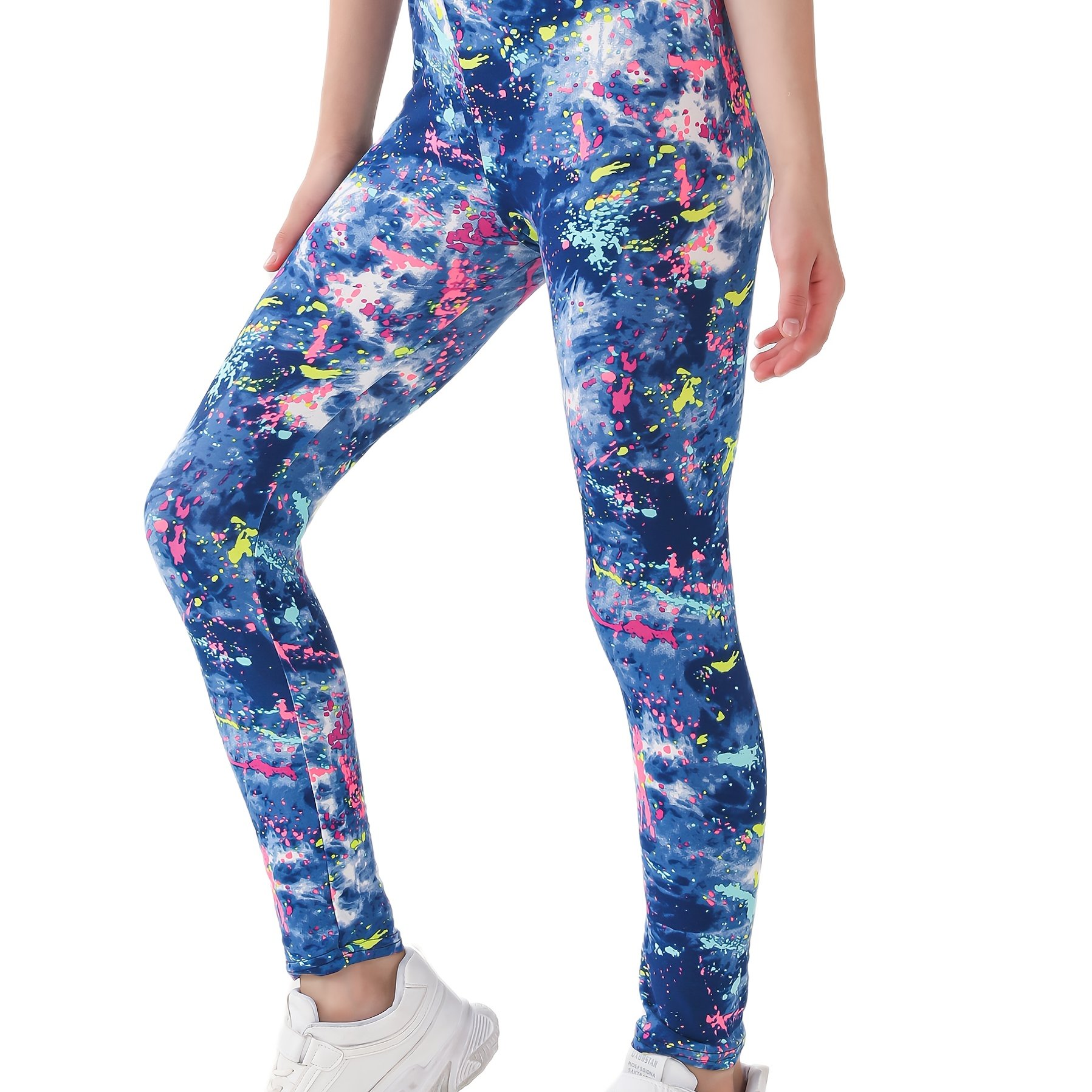 Ink Splash Print And Stretchy Three-quarter Leggings For Girls