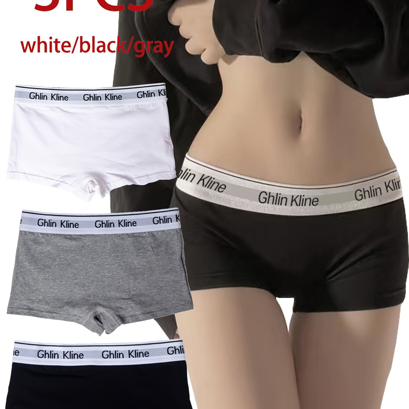 Image of 3pcs Women's Sports Boxer Briefs - Low-rise, Breathable Running Shorts Underwear In White, Black, And Gray With "chin " Waistband Design