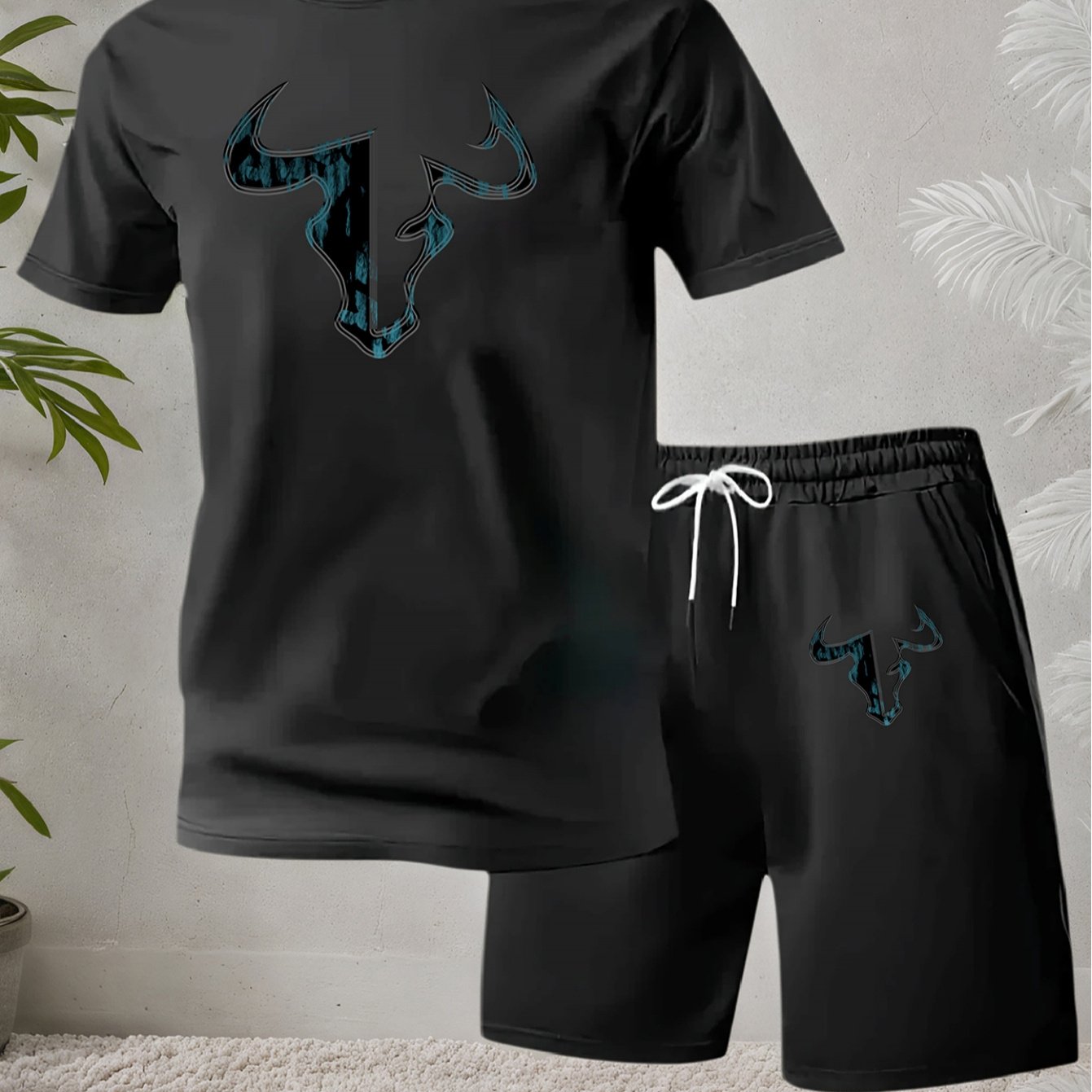 TEMU Summer Men's Casual Sports Short Sleeve T-shirt And Shorts 2pcs Set, Knitted Polyester Fabric, Comfortable And Breathable- Sports Set
