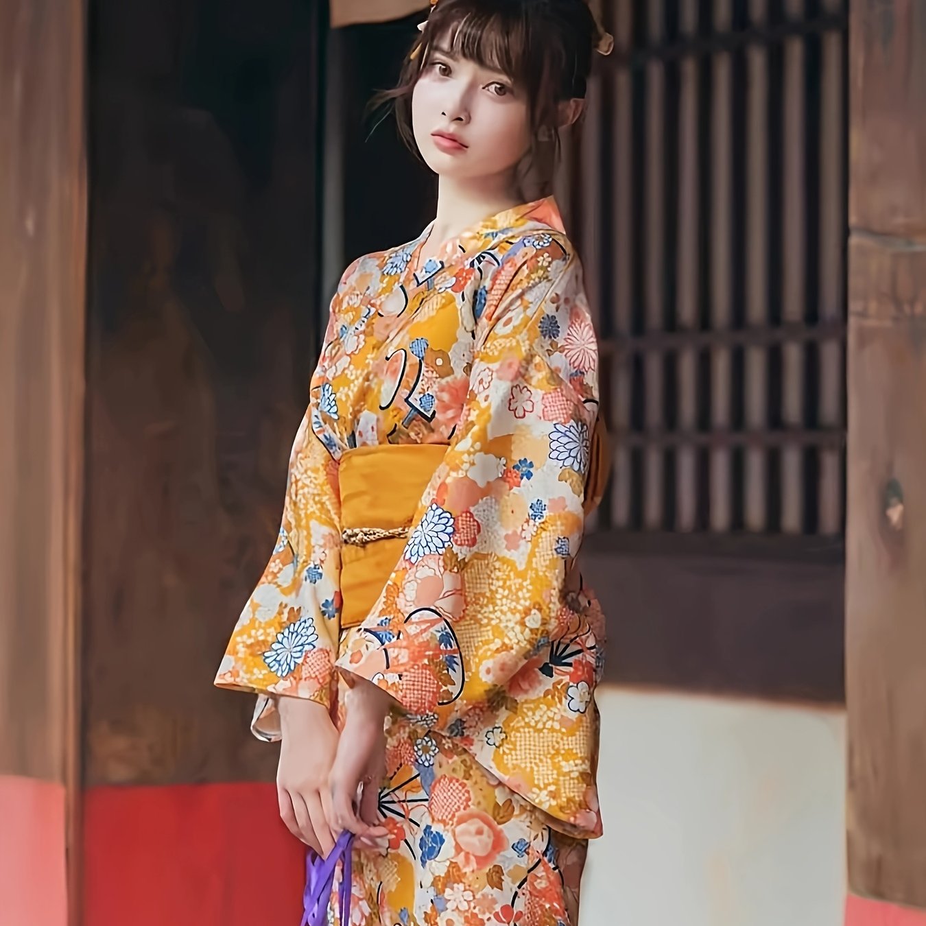 TEMU 【商品名】レトロなデザインが特徴の伝統的な和服の浴衣。精巧な手描きの絡み枝のモチーフと楓の葉の肖像画が飾られています。このロング丈のレディース着物は、日本の文化の精髄を体現し、芸者服の風合いを感じさせます。