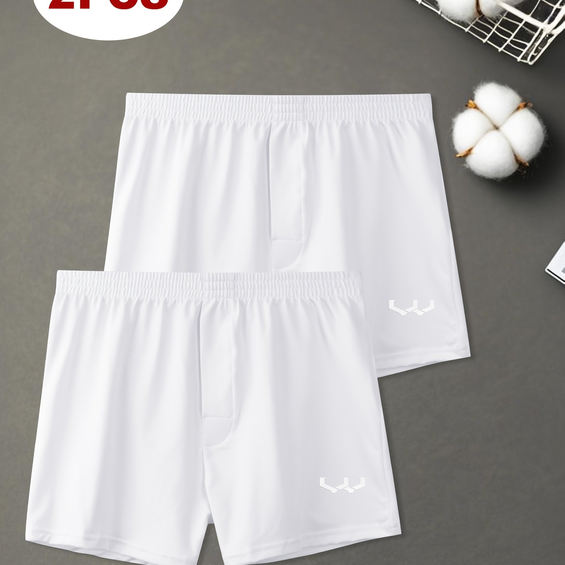 TEMU 2pcs Polyester Fabric High Elasticity Comfortable With 3d Logo Men's Boxer Shorts
